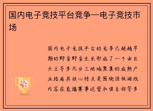 国内电子竞技平台竞争—电子竞技市场